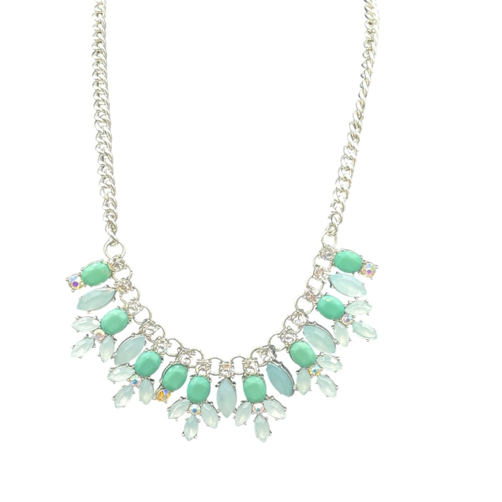 Elegant Silver and Green Crystal Statement Necklace